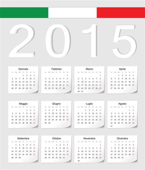 Calendário Do Planejador De 2015 Italianos Com Meses Horizontais