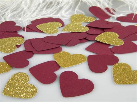 Burgundy And Gold Wedding Confetti Hearts Table By Morrelldecor Gold