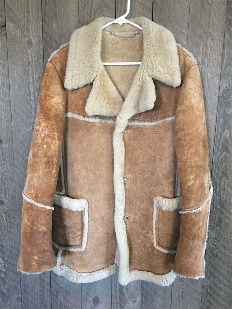 Mens Vintage Shearling Sheepskin Fur Mountain Man Leather Coat