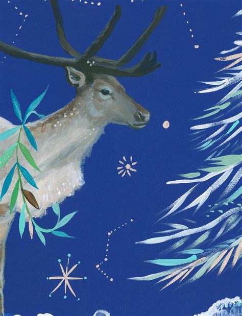 Reindeer Art Print Acrylic Painting Nursery Winter Etsy