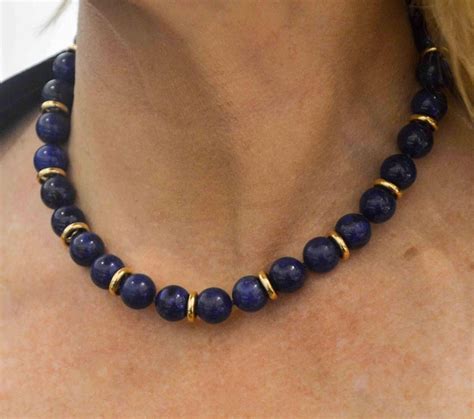 Lapis Lazuli Bead Necklace With 14 Karat Yellow Gold At 1stdibs Lapis