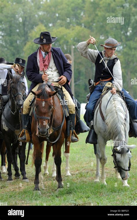 Confederate Cavalry Soldiers At The Reenactment Of The 1862 American