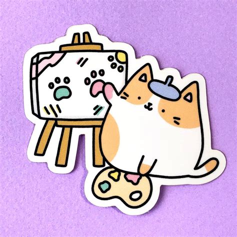 Artsy Cat Kawaii Kitty Artist Sticker Kirakiradoodles
