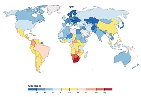 World Map Of The Gini Coefficient Index The Latest Available From