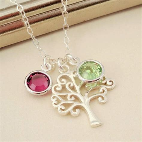 Mothers Birthstone Necklace Sterling Silver Tree Of Life Necklace
