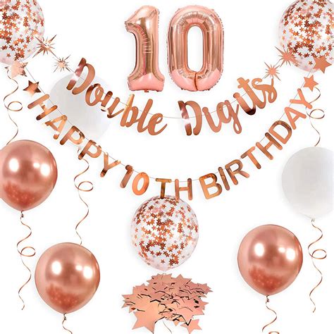 Amazon Com Rose Gold Double Digits Happy 10th Birthday Banner Garland
