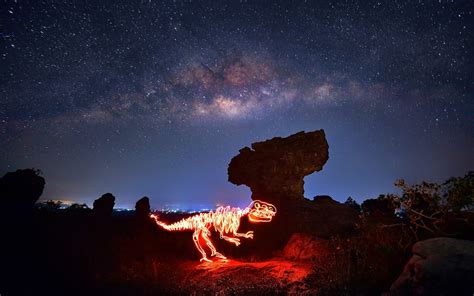 Long Exposure Lights Light Painting Night Nature Landscape Dinosaurs