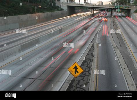 Merging Traffic Sign On The 110 Freeway In Los Angeles Stock Photo Alamy