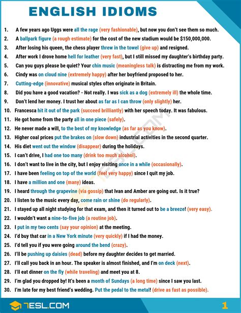 1500 English Idioms From A Z With Useful Examples