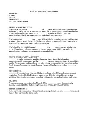Speech evaluation form for students