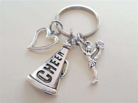 Cheerleader Keychain With Cheer Megaphone And Heart Charm T For
