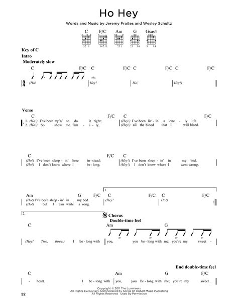 Ho Hey By The Lumineers Guitar Lead Sheet Guitar Instructor