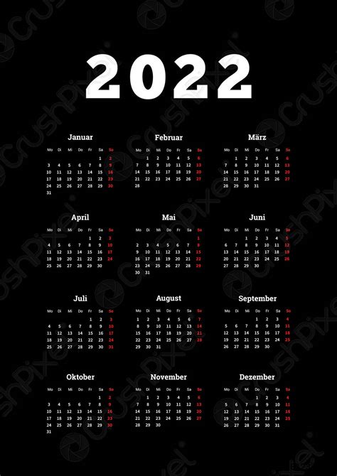 2022 Year Simple Calendar On German Language A4 Size Vertical Stock