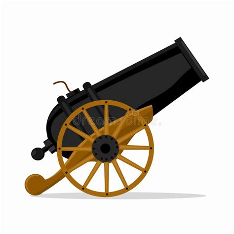 ancient horizontal cannon illustration of ancient cannon shooting on a white background