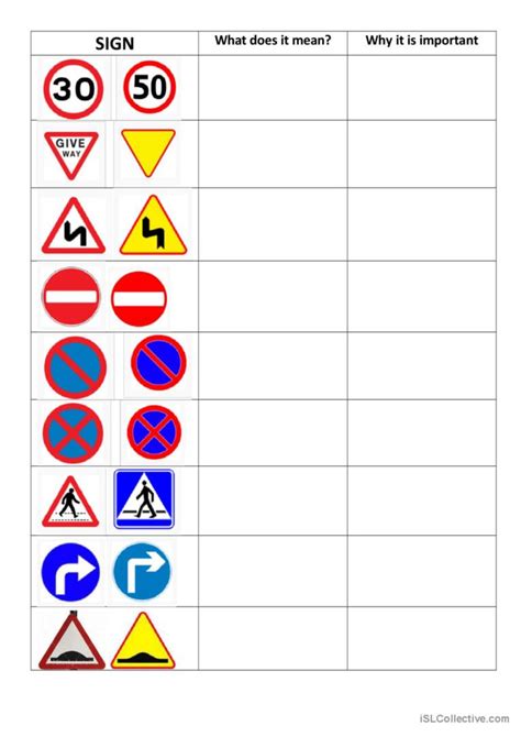 Road Signs English ESL Worksheets Pdf Doc