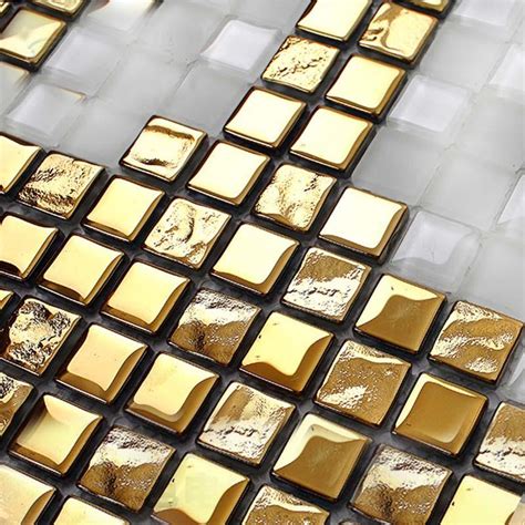 Crystal Mosaic Tile Patterns 20x20mm Gold Glass Tile Backsplash 2131b