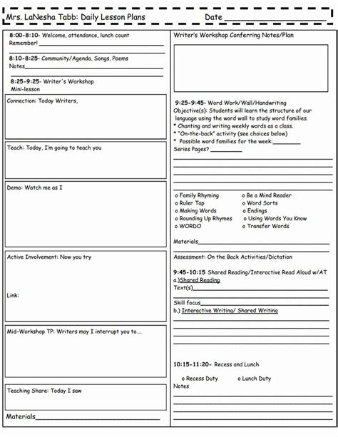 Readers Workshop Lesson Plan Template Awesome Lesson Plan 2011 Pdf