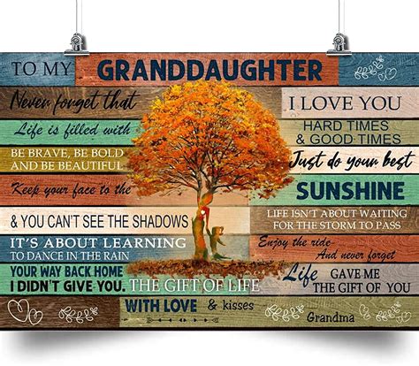 Tree Poster To My Granddaughter I Love You Sunshine Poster To My