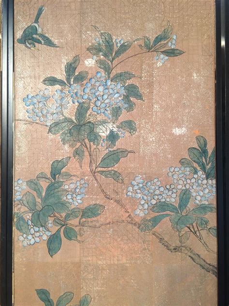 Four Framed Vintage Gracie Chinoiserie Wallpaper Panels Lotus