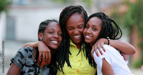 Funny Mother Hugging Babes Outside African Black Ethnicity Family Love And Affection Stock