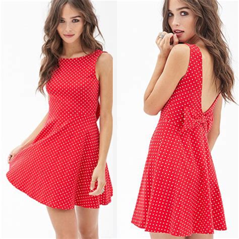 Sexy Bowknot Backless Sleeveless Dots Pattern Dress On Luulla