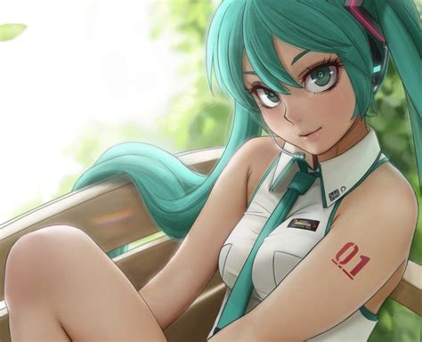Green Hair Green Eyes Vocaloid Hatsune Miku Neckties Anime Girls