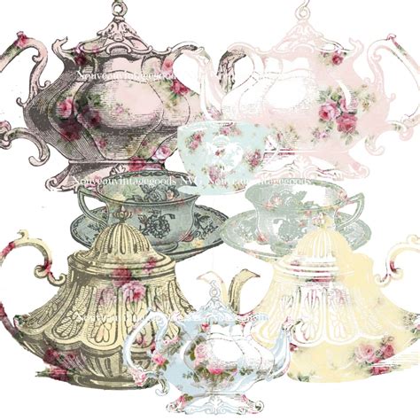 Digital Tea Clipart Vintage Teapots And Cups Digital