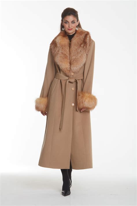 Camel Cashmere Coat Crystal Fox Collar And Cuffs Madison Avenue