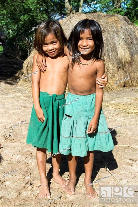Two Girls In A Village Takeo Province Cambodia Stock Photo Picture