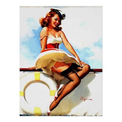 Vintage Sailor Nautical Pin Up Girl Poster