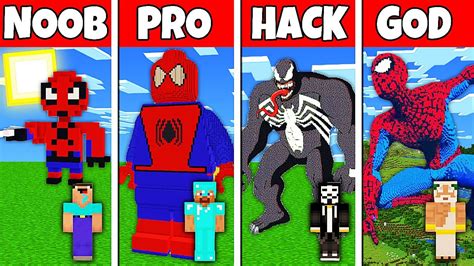Minecraft Battle Noob Vs Pro Vs Hacker Vs God Spiderman Statue House