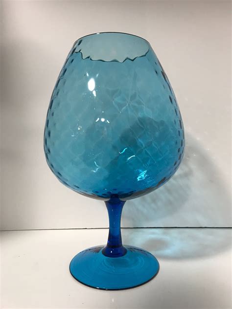 Vintage Blue Empoli Glass Snifter Style Vase Blue Diamond Etsy Glass Blue Diamond Empoli