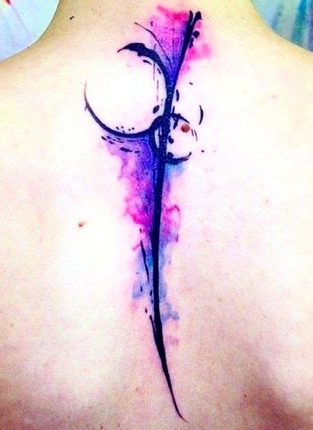 Graceful Watercolor Purple Inspired Spinal Tattoo Skull Thigh Tattoos