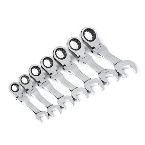 Gearwrench Sae 72 Tooth Stubby Flex Head Combination Ratcheting Wrench Tool Set 7 Piece 9570