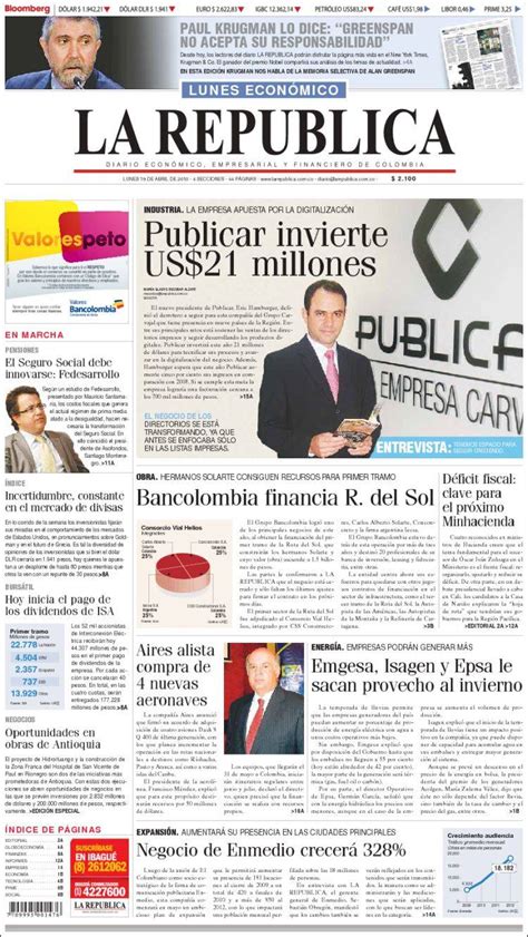 Periódico La Republica Colombia Periódicos De Colombia Edición De