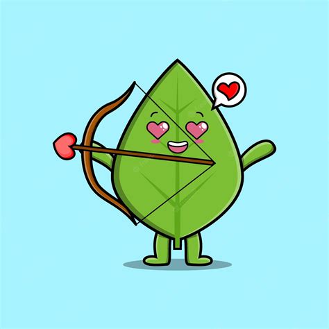Premium Vector Cartoon Romantic Cupid Green Leaf With Love Arrow