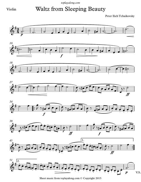 Free Violin Sheet Music For Waltz From Sleeping Beauty By Tchaikovsky
