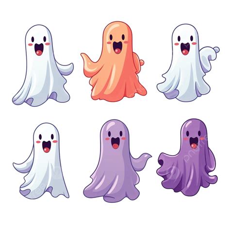 Cute Ghost Characters Color Vector Illustration For The Halloween