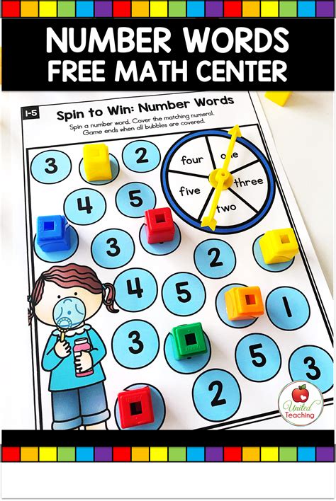 Number Words 1 5 Math Spinner Games Math Centers Kindergarten Math