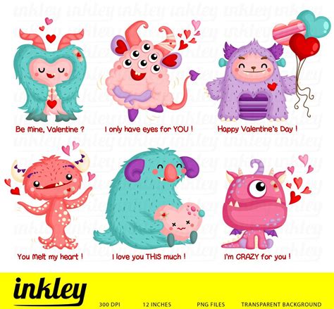 Valentine Monster Clipart Cute Monster Clip Art Birthday Etsy