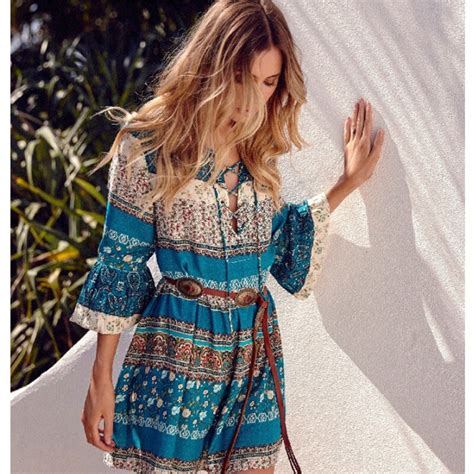 Zmvkgsoa Bohemian Summer Boho Dress Print Vintage Sexy Female Vestidos Casual Ladies Clothes