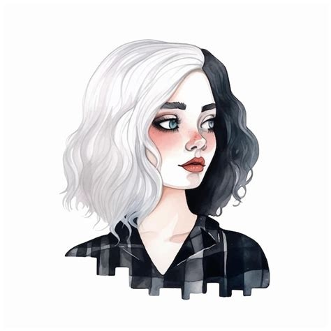 Premium Vector Girl With Half Black And Half White Hair Watercolor