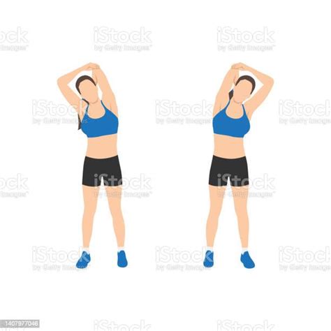 Woman Doing Triceps Stretch Exercise Flat Vector Illustration Isolated On White Background