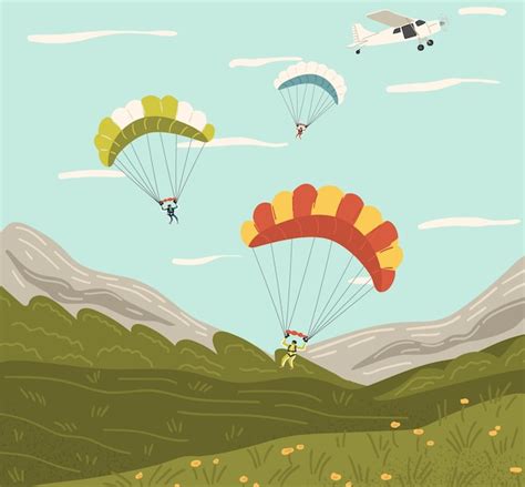 Premium Vector Skydiving Scene With Extreme Sport Lovers Jumping From