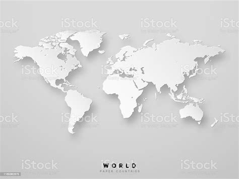 World Map Detailed Design In White Color Vector Illustration 3d Paper