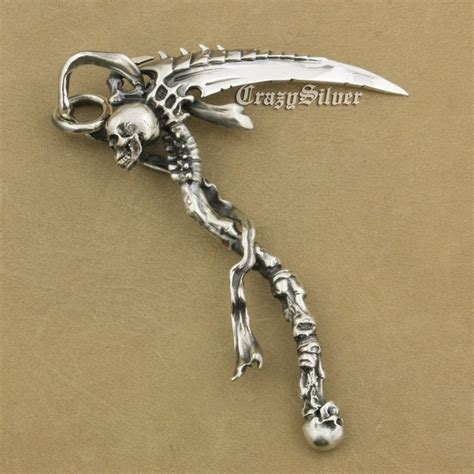 Linsion Huge Heavy 925 Sterling Silver Grim Reaper Skull