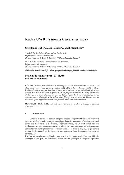 (PDF) Radar UWB : Vision à travers les murs