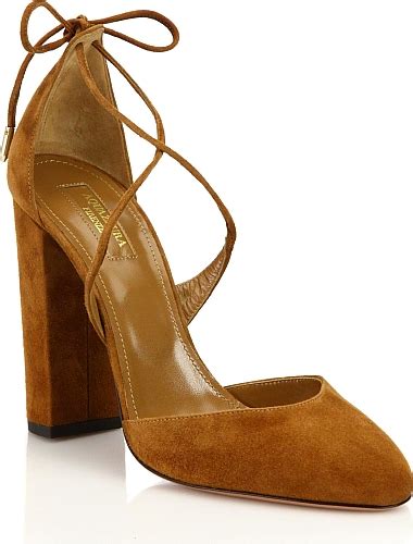 Aquazzura Womens Shoes In Cognac Color Suede Block Heel Pump With