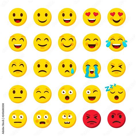Emoji Set Emoticon Cartoon Emojis Symbols Digital Chat Objects Vector