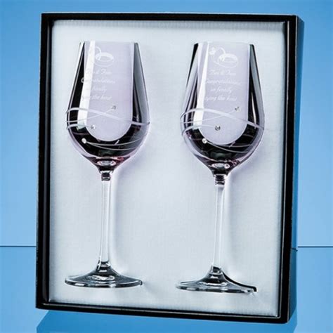 Engraved Pink Crystal Swarovski Wine Glasses